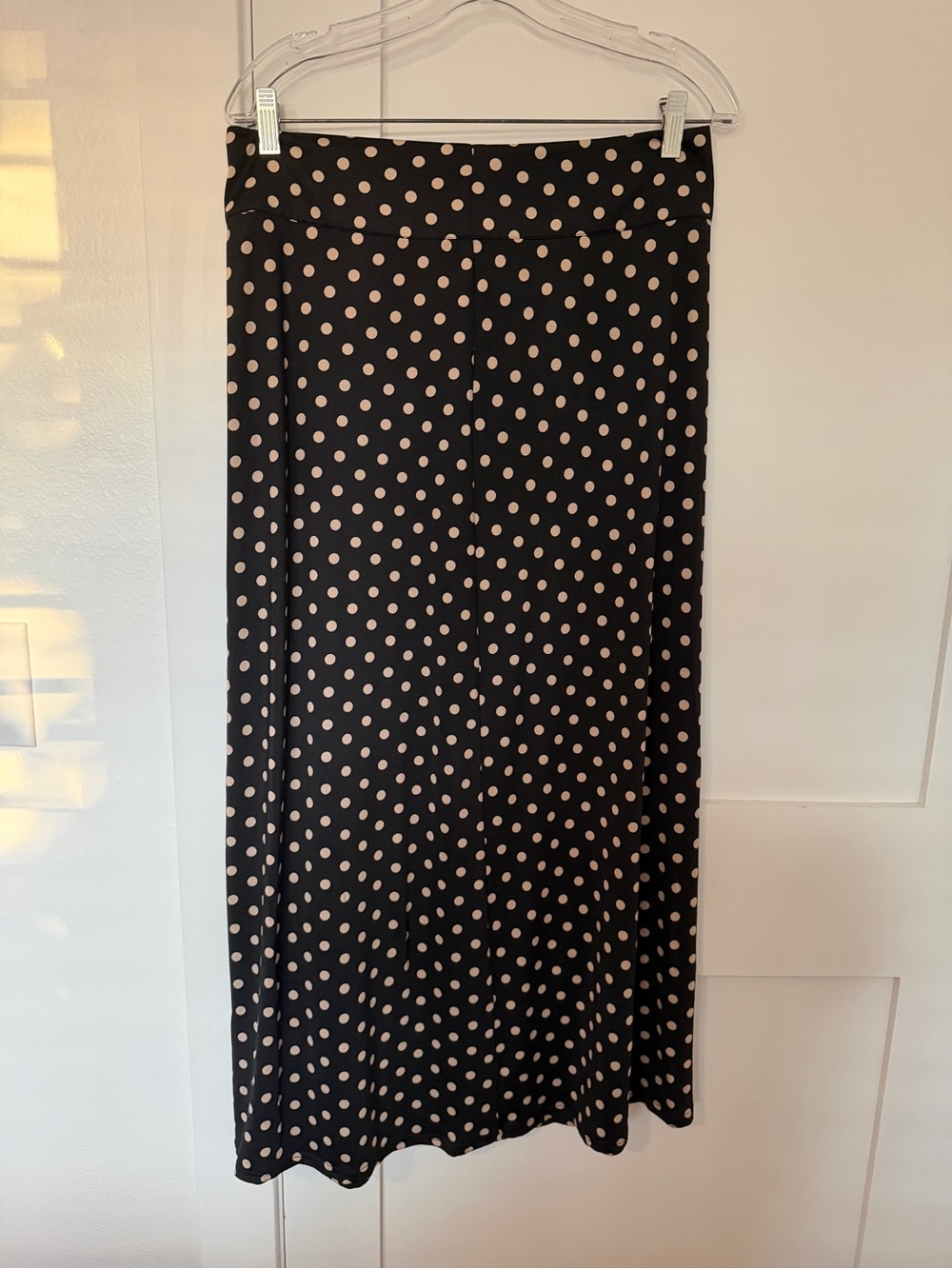 BCBGMaxAzria Black Maxi Skirt with Beige Polka Dots and slit